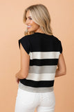 Women’s Striped Mixed Cap Sleeve Crew Neck Boxy T-Shirt | Zarnesh