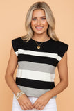 Women’s Striped Mixed Cap Sleeve Crew Neck Boxy T-Shirt | Zarnesh