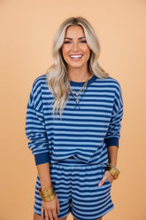 Women’s Striped Oversized Long Sleeve Pullover Top & Short Set | Zarnesh