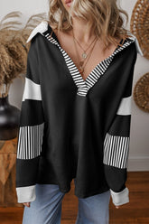 Women’s Black Striped Patchwork Collar Sweatshirt | Zarnesh