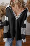 Women’s Black Striped Patchwork Collar Sweatshirt | Zarnesh