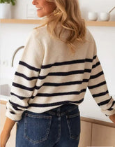 Women’s Striped Pullover Button-Up Sweater | Zarnesh