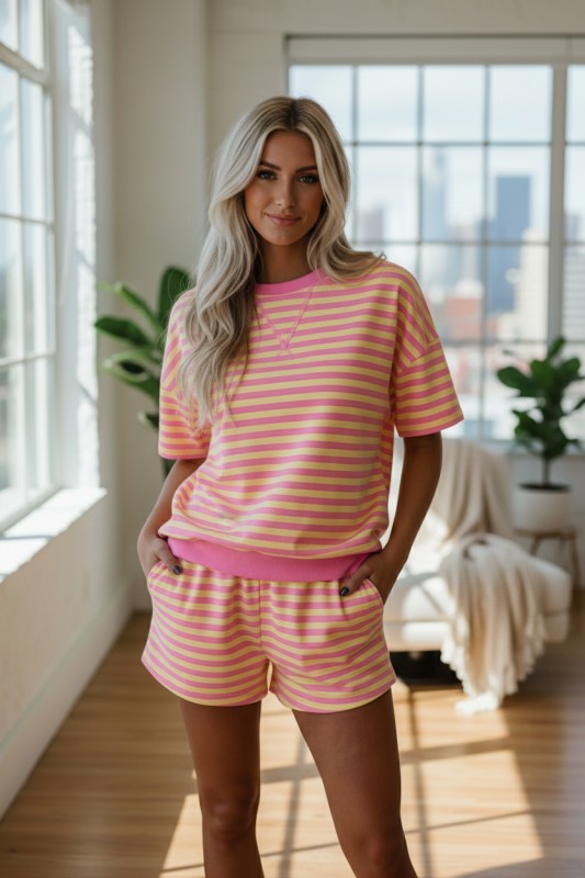 Women’s Striped Short Sleeve Top and Shorts Co-Ord Set | Zarnesh