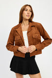 Women’s Suede Button-Up Cropped Coat Pockets Jacket | Zarnesh