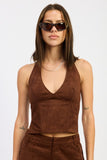 Women’s Suede Halter With Back Zipper Top | Zarnesh