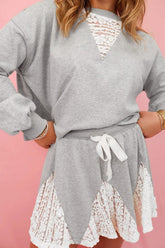 Women’s Sweatshirt Patchwork Lace Drawstring Skort Set | Zarnesh