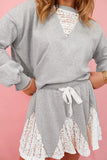 Women’s Sweatshirt Patchwork Lace Drawstring Skort Set | Zarnesh