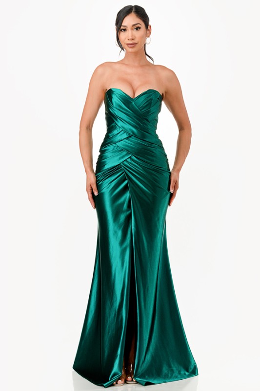Women's Sweetheart Satin Evening Gown with Slit | Zarnesh