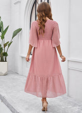 Women’s Swiss Dot Smocked Ruffle Midi Dress | Zarnesh