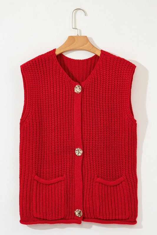 Women's Textured Solid Buttoned Side Pocket Vest Sweater | Zarnesh