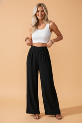 Women’s Textured Solid Waist Crossed Wide Leg Pants | Zarnesh