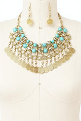 Women’s Turquoise Beaded Statement Bib Necklace Set | Zarnesh