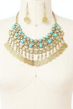 Women’s Turquoise Beaded Statement Bib Necklace Set | Zarnesh