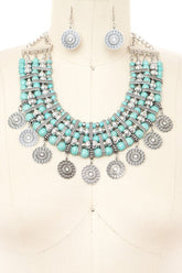 Women’s Turquoise Beads Statement Boho Bib Necklace Set | Zarnesh