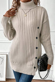 Women’s Turtle Neck Button Down Decor Pullover Sweater | Zarnesh