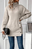 Women’s Turtle Neck Button Down Decor Pullover Sweater | Zarnesh