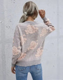 Women’s V-Neck Floral Pink Rose Sweater | Zarnesh