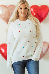 Women’s Valentine Heart Knit Sequin Ribbed Crew Neck Sweater | Zarnesh