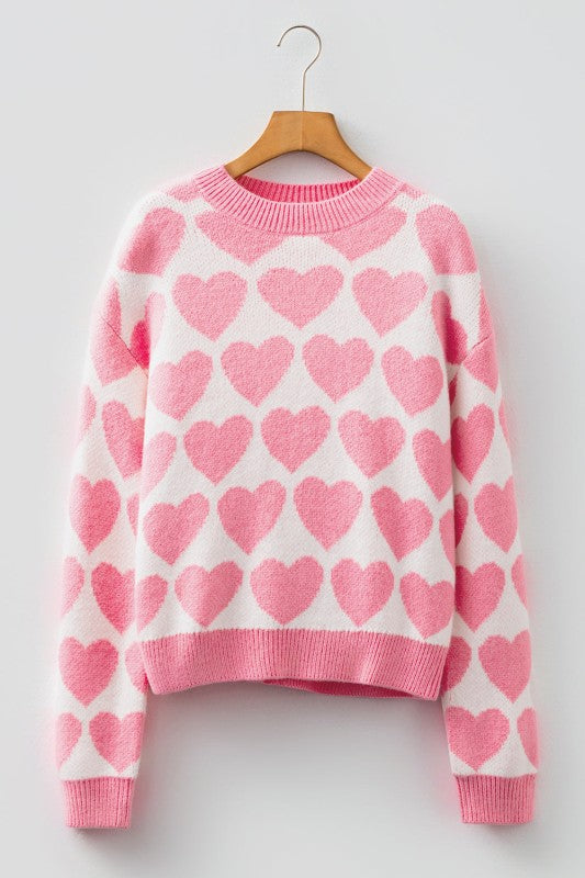 Women’s Valentine Heart Print Drop Shoulder Sweater | Zarnesh