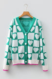 Women’s Valentines Heart Checkered Button V-Neck Cardigan | Zarnesh