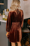 Women’s Velvet Elastic Puff Sleeve V-Neck Mini Dress | Zarnesh