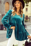 Women’s Velvet V-Neck Peplum Puff Sleeve Blouse Top | Zarnesh