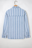 Women's Vertical Striped Denim Chest Pocket Shacket | Zarnesh
