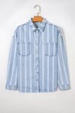 Women's Vertical Striped Denim Chest Pocket Shacket | Zarnesh