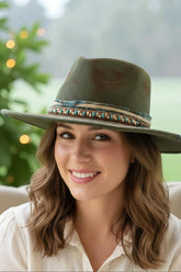 Women’s Vintage Olive Distressed Western Fedora Cowboy Hat | Zarnesh