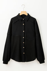 Women’s Waffle Knit Patchwork Button-Up Reverse Seam Shacket | Zarnesh