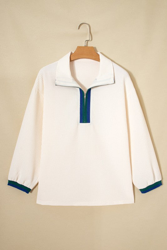 Women’s Waffle Naya Polo Zip Pullover Jumper Top | Zarnesh