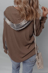 Women’s Waffle Patchwork Plaid Button-Up Hooded Shacket | Zarnesh