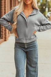 Women’s Waffle Snap Button Zip-Up Hooded Jacket | Zarnesh