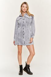 Women’s Washed Corduroy Collar Neck Snap Button Mini Dress | Zarnesh