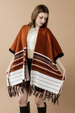 Women’s Western Ruana Fringe Striped Poncho Cardigan | Zarnesh