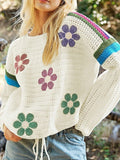 Women’s Colorful Eyelet Floral Knit Colorful Sweater | Zarnesh