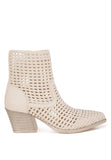 Women's Woven Pleather Block Heel Ankle Boots | Zarnesh