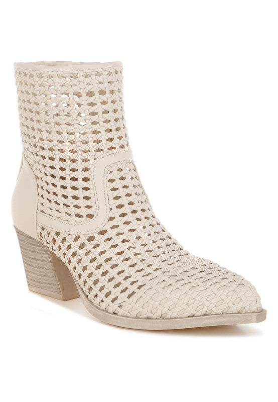 Women's Woven Pleather Block Heel Ankle Boots | Zarnesh