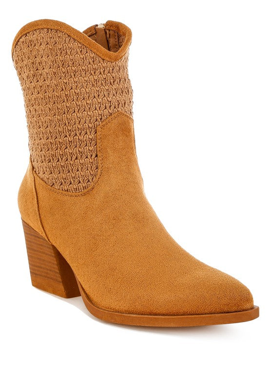 Women's Woven Pointy Western Booties | Zarnesh