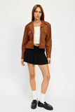 Women’s Suede Button-Up Cropped Coat Pockets Jacket | Zarnesh