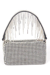 Womens Fringe Rhinestone Curtain Handle Clutch Bag | Zarnesh