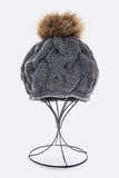 Womens Cotton Cable Knit Large Fur Pom Beanie | Zarnesh