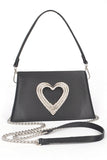 Womens Crystal Heart Satin Top Handle Rhinestone Clutch | Zarnesh