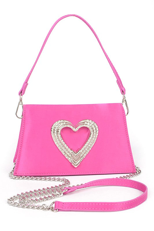 Womens Crystal Heart Satin Top Handle Rhinestone Clutch | Zarnesh