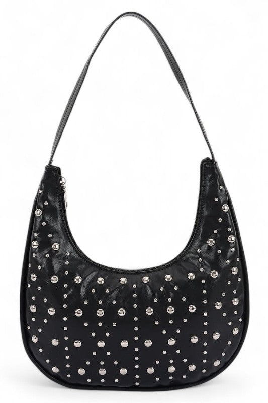 Womens Faux Leather Metal Studded Shoulder Hobo Bag| Zarnesh