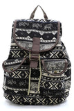 Womens Faux Leather Tribal Printed Canvas Drawstring Backpack Zarnesh