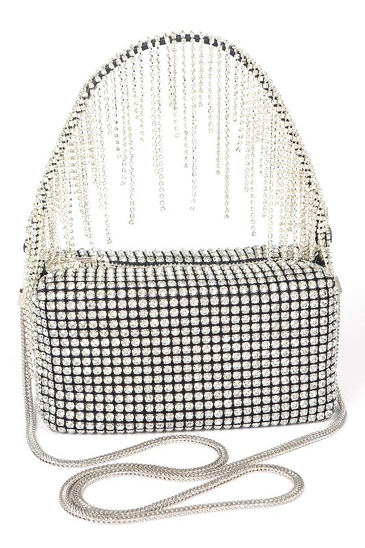 Womens Fringe Rhinestone Curtain Handle Clutch Bag | Zarnesh