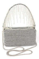 Womens Fringe Rhinestone Curtain Handle Clutch Bag | Zarnesh