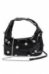 Womens Metal Studded Top Hangle Patent Faux Leather Bag Zarnesh