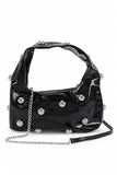 Womens Metal Studded Top Hangle Patent Faux Leather Bag Zarnesh